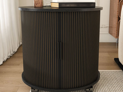 Cylinder Nightstand With Charging Station & Sliding Door