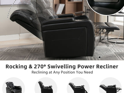 270 Degree Swivel Power Recliner With Tray Table, Phone Holder, Cup Holder, USB Port