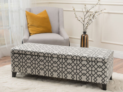 Quotient - Upholstered Storage Ottoman With Tapered Block Feet - Gray / White