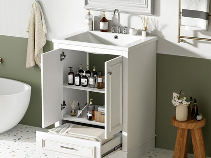 Bathroom Vanity With Ceramic Sink Combo, Modern Freestanding Storage Cabinet With Silver Handles