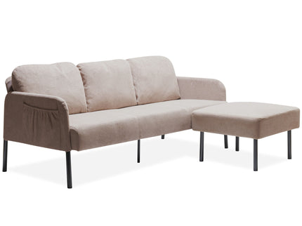 Modern L Shaped 3 Seater Sofa With Ottoman, Upholstered Couch For Small Spaces