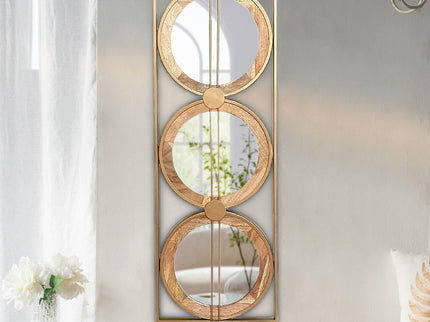 3 Mirror Piece Wall Mirror InRectangular Frame, Home Wall Decor For Bedroom Living Room - Brown