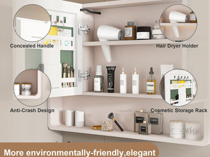 Aluminium Medicine Cabinet Mirror, With 3 Colors LED Light And Defogging Function - Khaki
