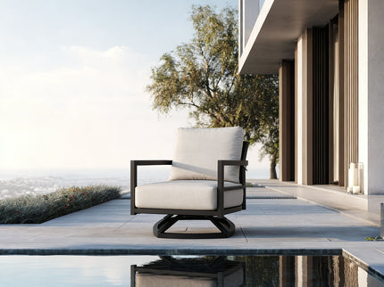 Outdoor Swivel Lounge Chair With Sunbrella Cushion, Weather Resistant - Ember Black