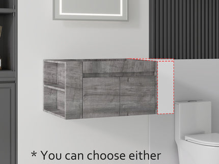 Floating Bathroom Vanity Cabinet, Soft Close Double Drawers, Open Side Storage, Wall Mounted, Cabinet Only