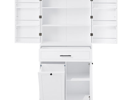 Freestanding Bathroom Storage Cabinet With Doors, Drawers, And Tilt Out Laundry Hamper - White