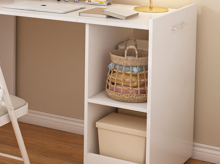 Stretchable Office Desk With Storage Shelves And Mobile Wheels