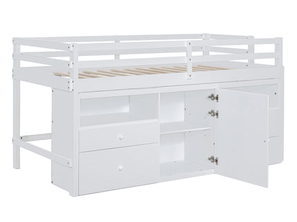 Loft Bed With 4 Drawers, Underneath Cabinet And Shelves