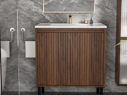 Bathroom Vanity With Ceramic Sink, Floor-Standing Design, Soft-Closing Drawers
