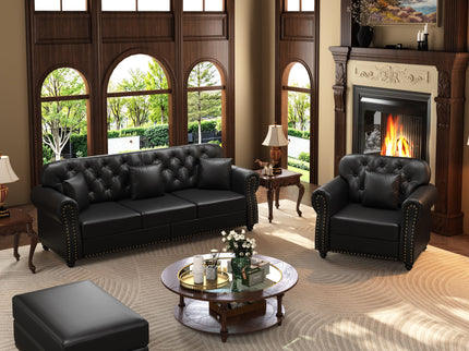Upholstered Sofa With Nailhead Trim, Rolled Armrests With Ottoman