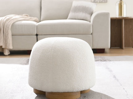 Round Soft Teddy Fabric Upholstered Ottoman With Metal Accents