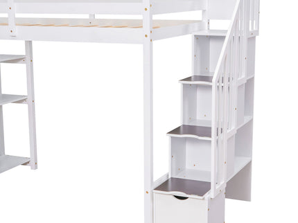 Loft Bed With Storage Drawers And Stairs With Shelves