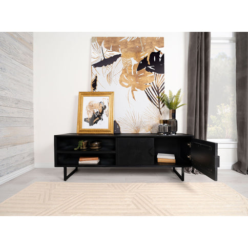 Manaya - 2 Door Stand With Open Shelving And Hidden Storage - Charcoal Black