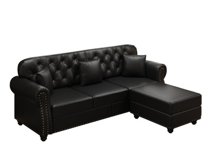 Upholstered Sofa With Nailhead Trim, Rolled Armrests With Ottoman