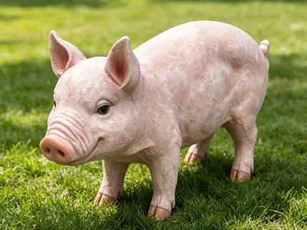 Cute Pig Garden Statue, Farm Pig Figurine Lawn Ornament, Weatherproof Outdoor Sculpture Decor - Baby Pink