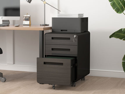 3 Drawer Mobile File Cabinet Under Desk Office, Simple Style Versatile Storage Cabinet For Legal / Letter / A4 Files, 5 Wheel Design Anti-Tilting Cold Rolled Steel Waterproof Moisture-Proof