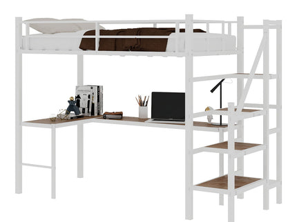 Loft Bed & L-Shaped Desk, Large Storage Space