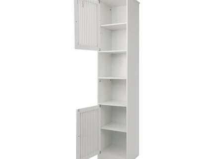 Tall Bathroom Cabinet With Adjustable Shelves, Louvered Door Floor Standing Storage Unit - White