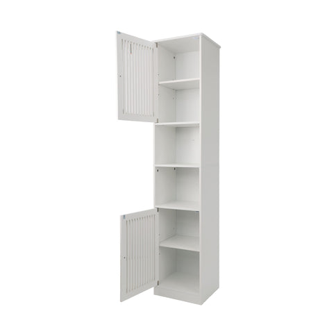 Tall Bathroom Cabinet With Adjustable Shelves, Louvered Door Floor Standing Storage Unit - White