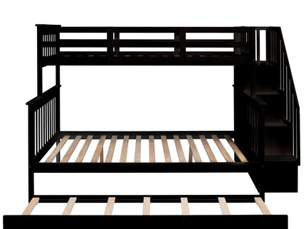 Bunk Bed With Twin Size Trundle, Storage And Guard Rail For Bedroom