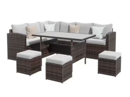 7 Piece Outdoor Dining Set With Cushions, Modular Sectional Sofa And Table