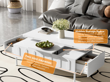 Lift Top Coffee Table With 2 Drawers With Hidden Storage Compartment For Living Room