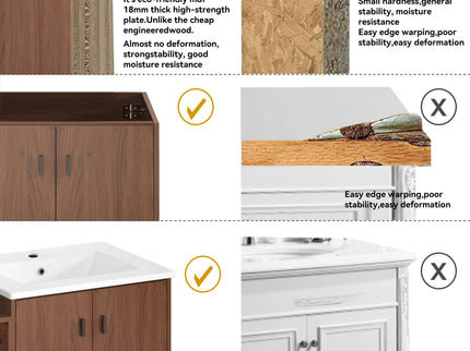 Soft Close Doors Bathroom Vanity With Small Storage Shelves, 24" And 12" Combination Cabinet - Reddish Brown