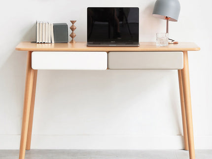 Computer Desk Large Size Office Desk With 2 Drawers, Modern Simple Style PC Table With Gap Design For Home Office - White / Gray