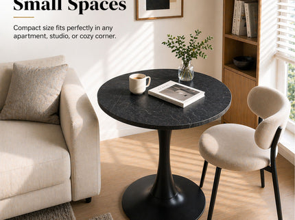 Round Dining Table With Faux Marble Top And Metal Pedestal +, 23.6" Diameter For Kitchen, Living Room, Small Spaces