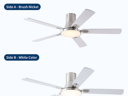 Flush Mount Ceiling Fans With LED Light And Remote Control, 5 Blades