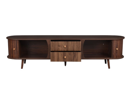 70" TV Stand With Tambour Doors And Fluted Drawers - Dark Brown