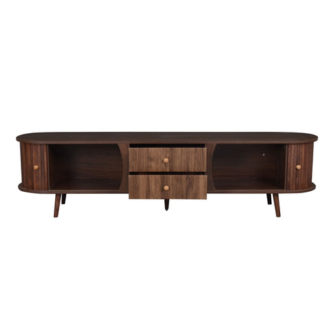 70" TV Stand With Tambour Doors And Fluted Drawers - Dark Brown