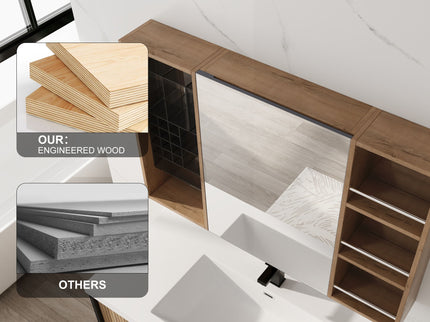 Wall Mounted Bathroom Mirror Cabinet With Adjustable Shelves Storage Cabinet - Imitative Oak