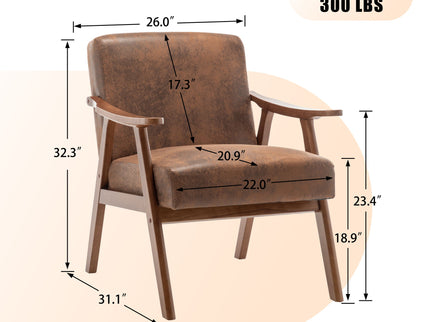 Mid Century Modern Accent Chair With Solid Wood Frame And Extra Thick Backrest