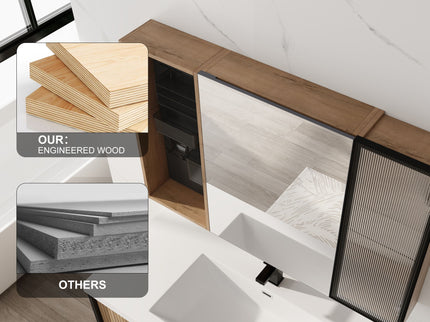 Wall Mounted Bathroom Cabinet, Adjustable Shelves Storage Cabinet - Imitative Oak