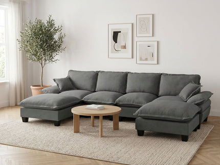 Modular Sectional Sofa With Movable Ottoman & Pillows