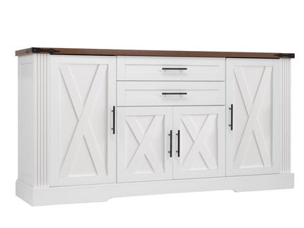 Barn Door Storage Cabinet With 2 Drawers & Door Rack, Adjustable Shelves