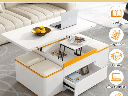 Lift Top Coffee Table With 4 Storage Stools