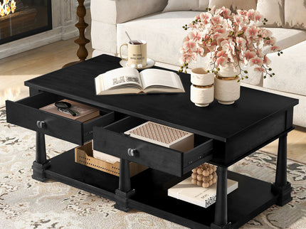 Coffee Table With 2 Storage Drawers & Lower Open Shelf