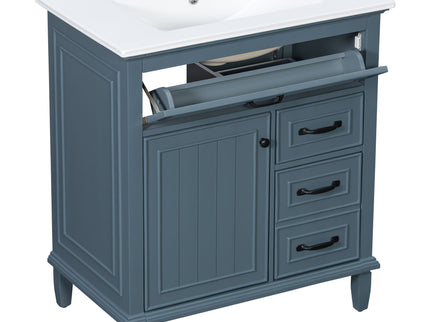 Bathroom Vanity With Sink Top, Flip Drawers, Adjustable Shelf