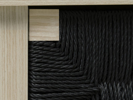 3 Drawer Buffet Sideboard With Adjustable Shelves, Storage Cabinet With Natural Seaweed Decor Doors For Living Room Kitchen Entryway - Natural