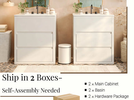 Double Sinks Bathroom Vanity Set With 2 Ceramic Basins