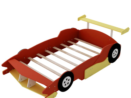 Race Car-Shaped Platform Bed With Wheels