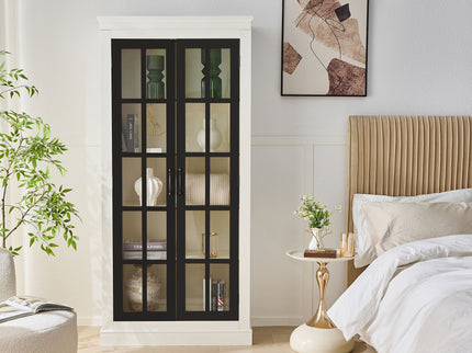 Rustic Style Display Cabinet With Glass Doors For Collectibles