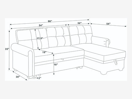 Blend Upholstered Sleeper Sofa With Reversible Chaise And Tufted Back - Dark Blue