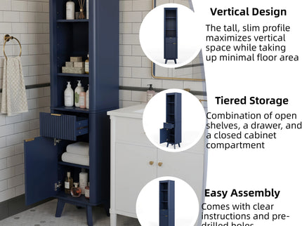 Tall Bathroom Storage Cabinet With Adjustable Shelves And 1 Drawer & Door