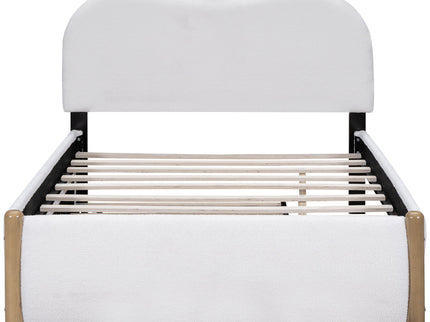 Upholstered Platform Bed With Wood Supporting Feet And Trundle