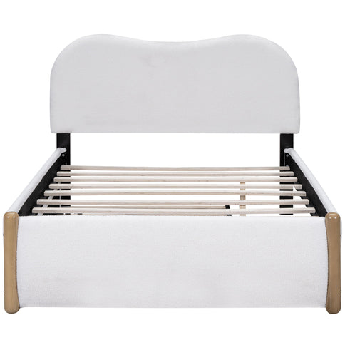 Upholstered Platform Bed With Wood Supporting Feet And Trundle