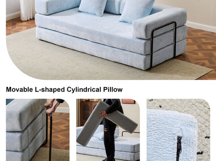 Convertible Floor Sofa Bed With Pillow Back Support Armrest