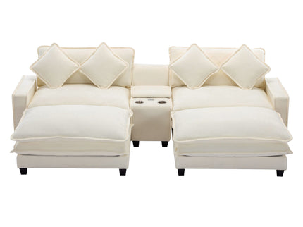 Sectional Sofa Upholstered Sofa With Two Removable Ottoman, Two USB Ports, Two Cup Holders And Large Storage Box For Living Room